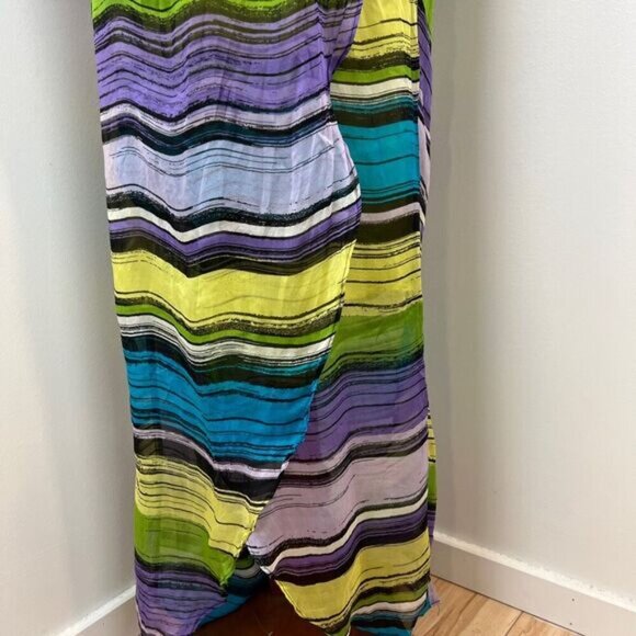 Bebe Large Y2K Multi Halter Sleeveless Open Back Maxi Dress Sundress Silk Beach - Picture 12 of 13